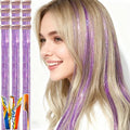 Celinabella Light Purple Violet Lavender Clip in Hair Tinsel,70 Strands Per Piece, 23 Inches, Heat Resistant Glitter Hair Extension, Includes Comb Hair Bow for Women for Party Cosplay Daily