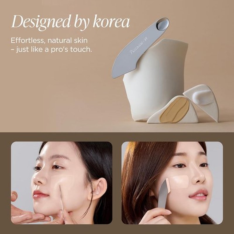 Piccasso 2-Way Makeup Spatula - Professional Dual-Ended Stainless Steel Tool for Precise Foundation & Skin Care Application, Includes Leather Case