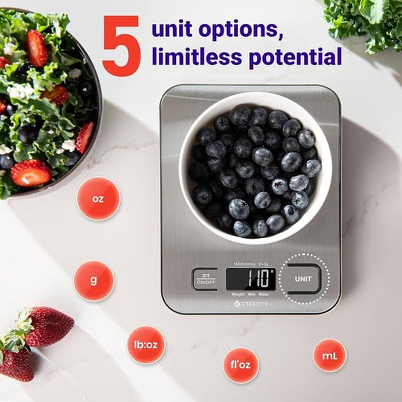 Etekcity Digital Food Kitchen Scale - Accurate Grams & Ounces Measurement for Cooking & Meal Prep | Medium 304 Stainless Steel
