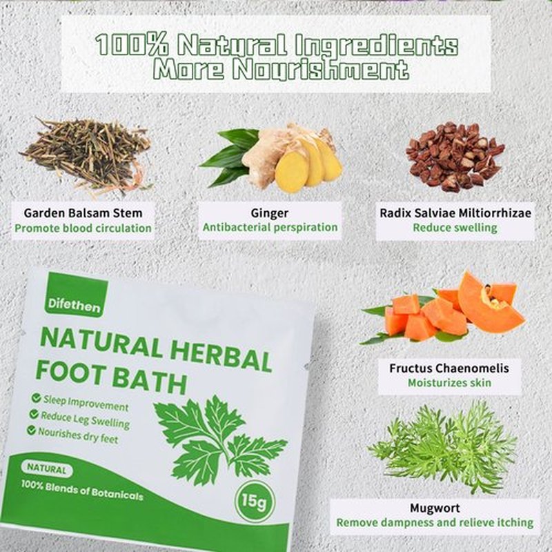 Difethen Natural Mugwort/Wormwood Herbal Foot Soak,Lymphatic Ginger Foot Bath Bag, Anti-Swelling Foot SPA Promote Metabolism, Foot Care 15g/PCS (10PCS)