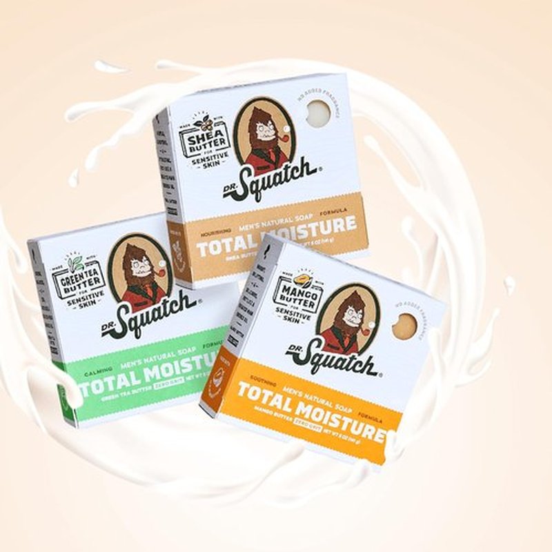 Dr. Squatch Total Moisture Bar Soap - Natural, Fragrance-Free Formula for Sensitive Skin - 5oz (3-Pack)