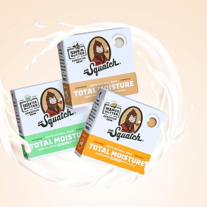 Dr. Squatch Total Moisture Natural Men’s Bar Soap – Non-Drying 2-in-1 Face + Body Soap Bar – Plant-Based Ingredients, Created for All Skin Types – Gifts for Men – 5oz (3-Pack)