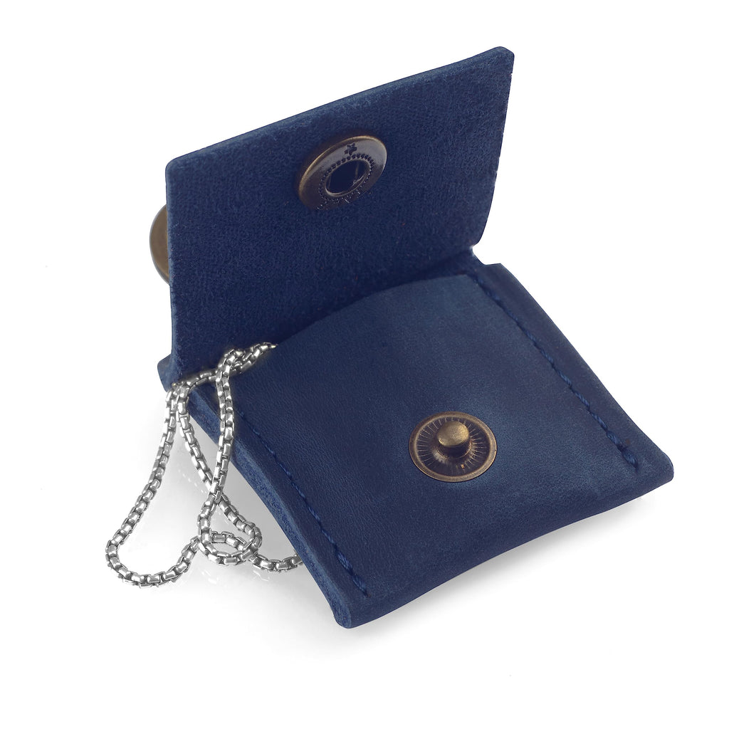 Leather Keychain Ring Holder, Wedding Ring Travel Case, Engagement Ring Holder, Ring Pouch Bag, Workout and Gym Ring Holder, Small Soft Leather Ring Bearer (Blue)