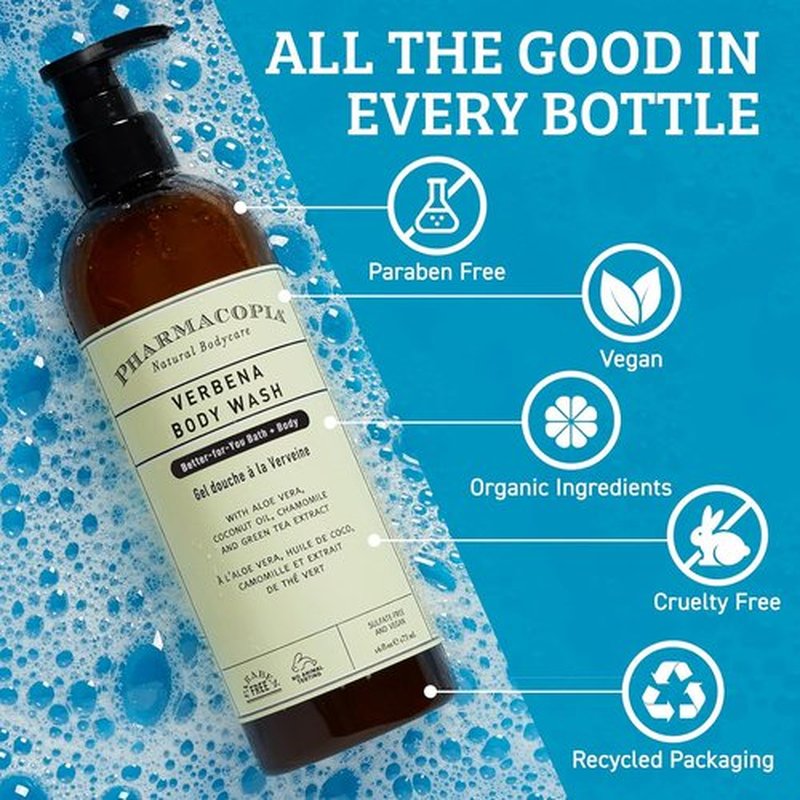 Pharmacopia Verbena Body Wash - Nourishing Natural Shower Gel with Aloe Vera & Coconut Oil - 16 oz