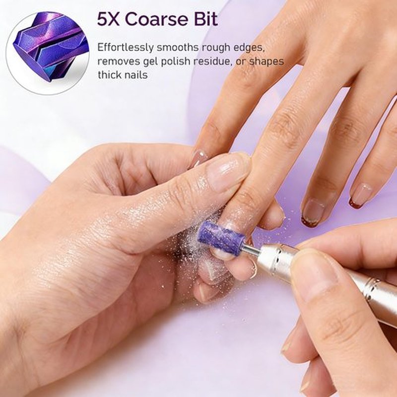Lumcrissy Professional Nail Drill Bits Set, 3/32'' Carbide Tungsten Bits,5XC, Professional Electric Cuticle Cleaner, Two Way Rotation for Acrylic Nails (Purple, 5XC)