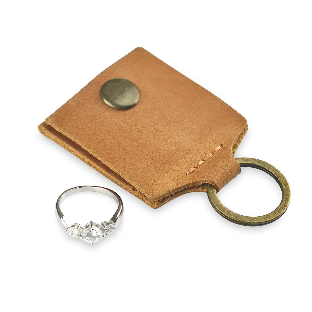 Leather Keychain Ring Holder, Wedding Ring Travel Case, Engagement Ring Holder, Ring Pouch Bag, Workout and Gym Ring Holder, Small Soft Leather Ring Bearer (Vintage Brown)