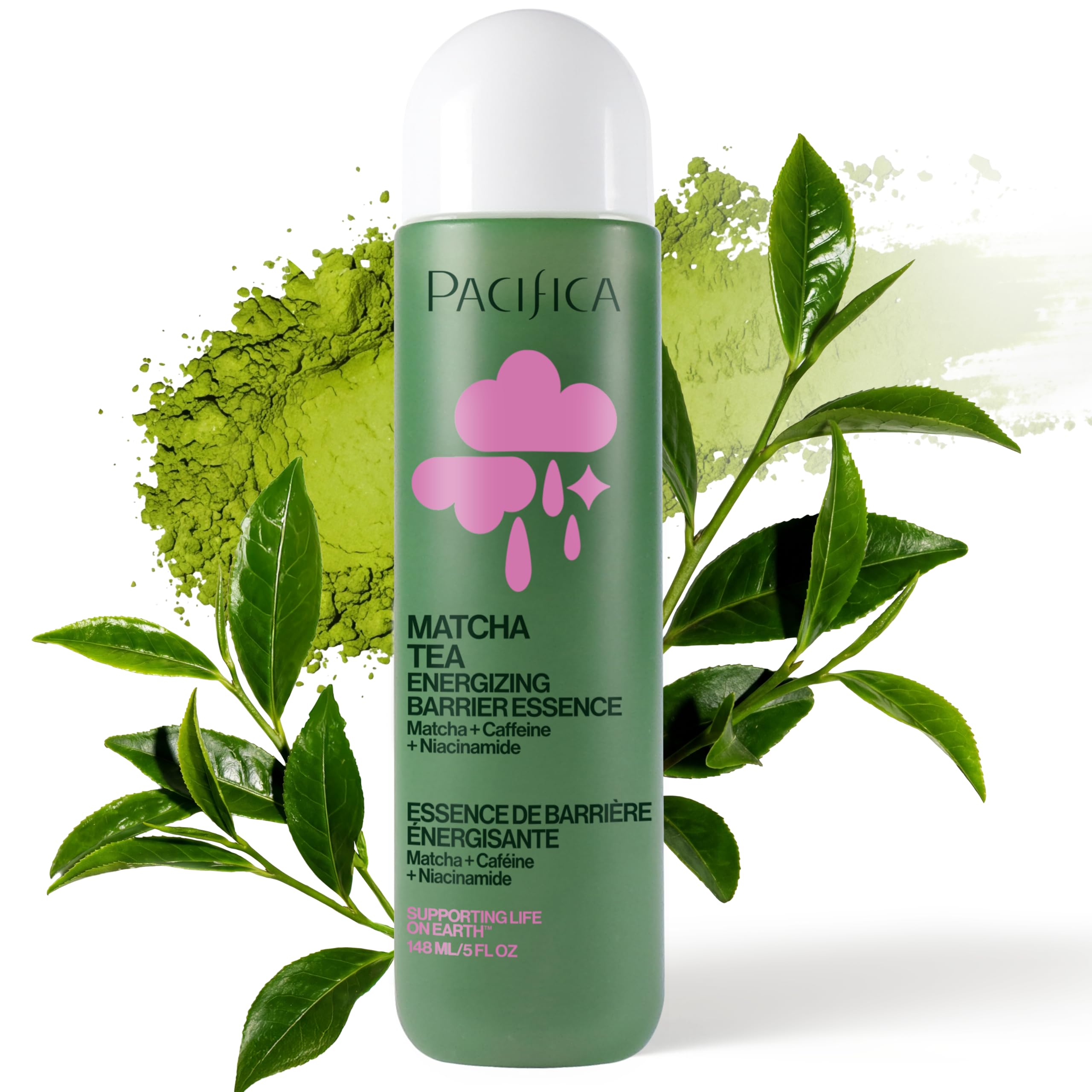 Pacifica Matcha Milk Energizing Barrier Essence, Facial Essence with Matcha Green Tea, Niacinamide and Caffeine, Inulin and Oat Extract, Fast-Absorbing, Vegan and Cruelty-Free