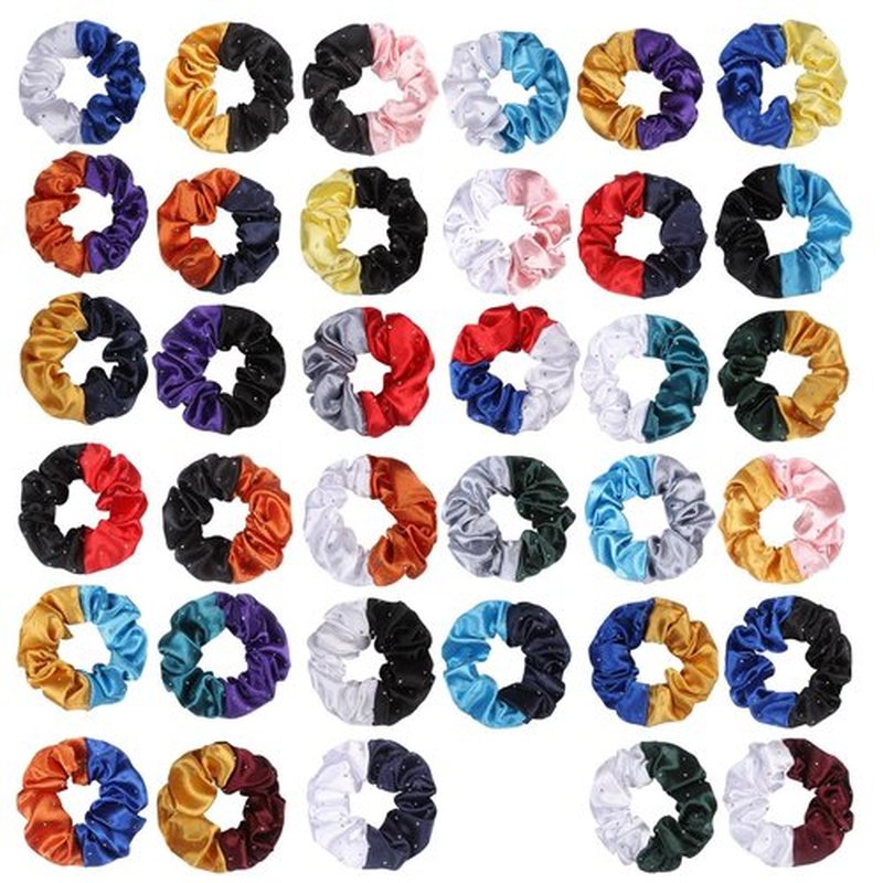 Cheerleader Hair Scrunchies, 4.5 Inches, 12 Pack, Satin Silk Ponytail Holders (Red/Black)
