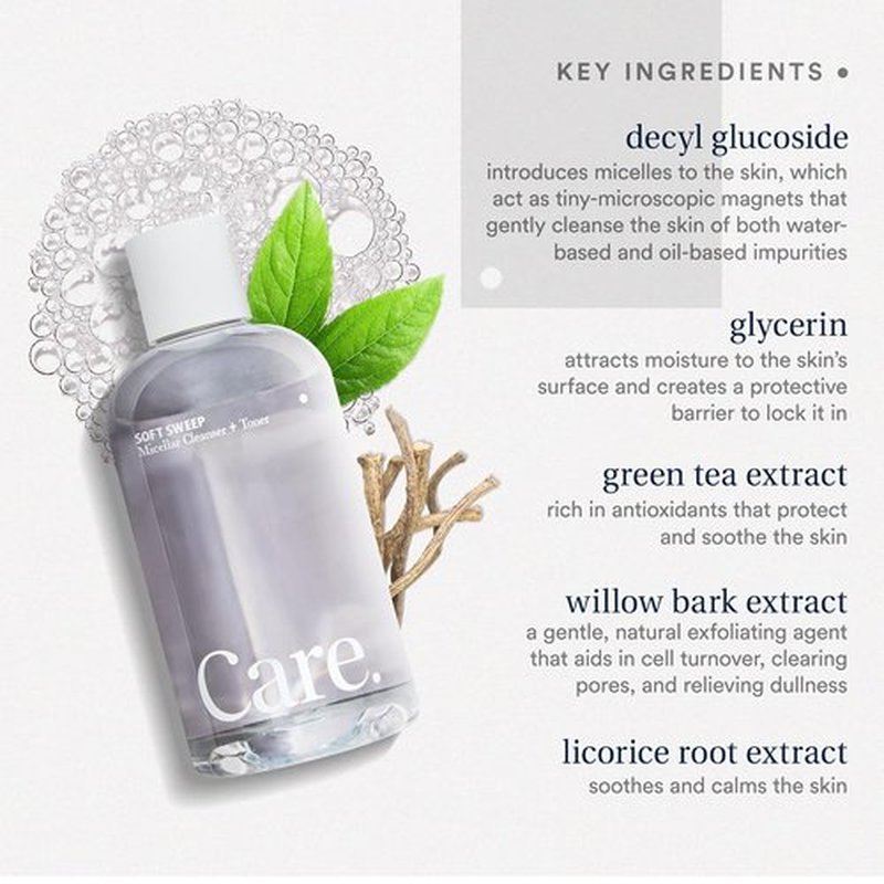 Care Micellar Cleanser - Alcohol-Free Facial Toner with Hyaluronic Acid & Willow Bark | 8 fl oz