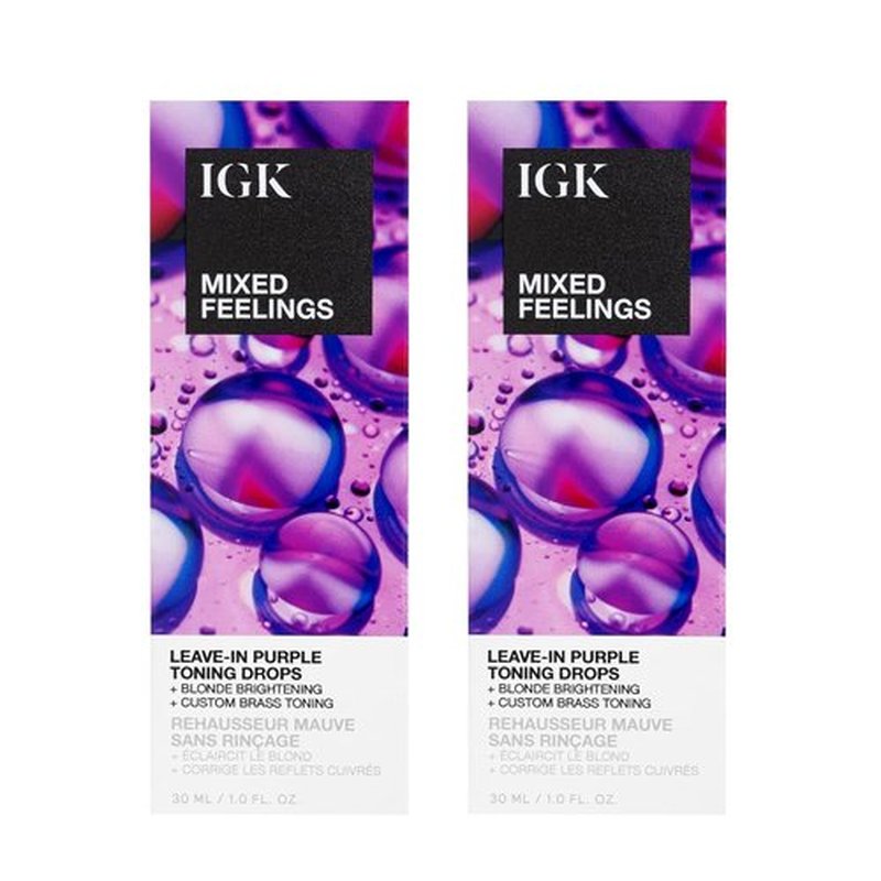 IGK Mixed Feelings Leave-In Blonde Toning Drops - Customizable Purple Pigment for Brassiness Control | 2 Pack, Sulfate-Free, Paraben-Free