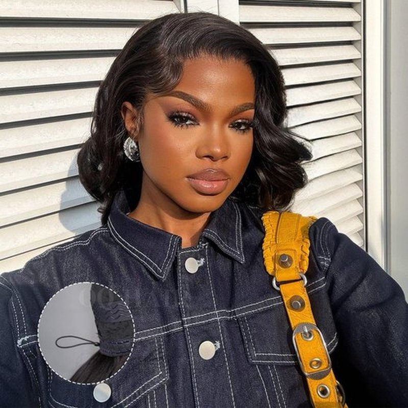 OQ HAIR Layer Cut Bob Wig Human Hair Pre-Bleached Glueless Wig Ready to Wear 180% Density Face-Framing Yaki Straight 9X6 HD Lace Closure Wigs Human Hair 12 Inch