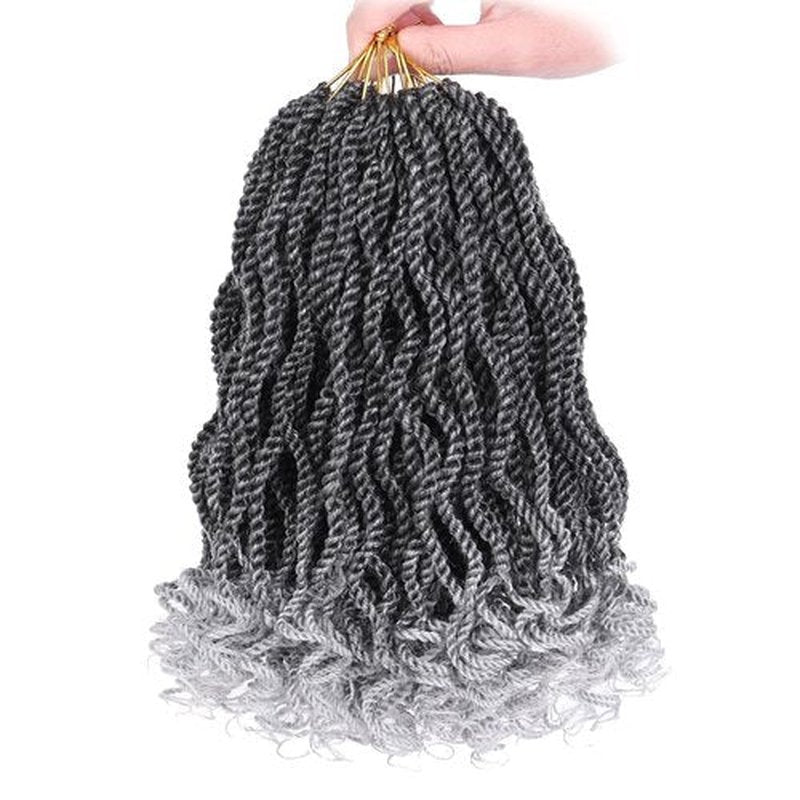 Leeven 8 Inch Wavy Senegalese Twist Crochet Hair 8 Packs Ombre Grey Pre Looped Short Micro Twist with Curly Ends, Small Hanava Twist, Synthetic Crochet Braids for Women Girl Kids