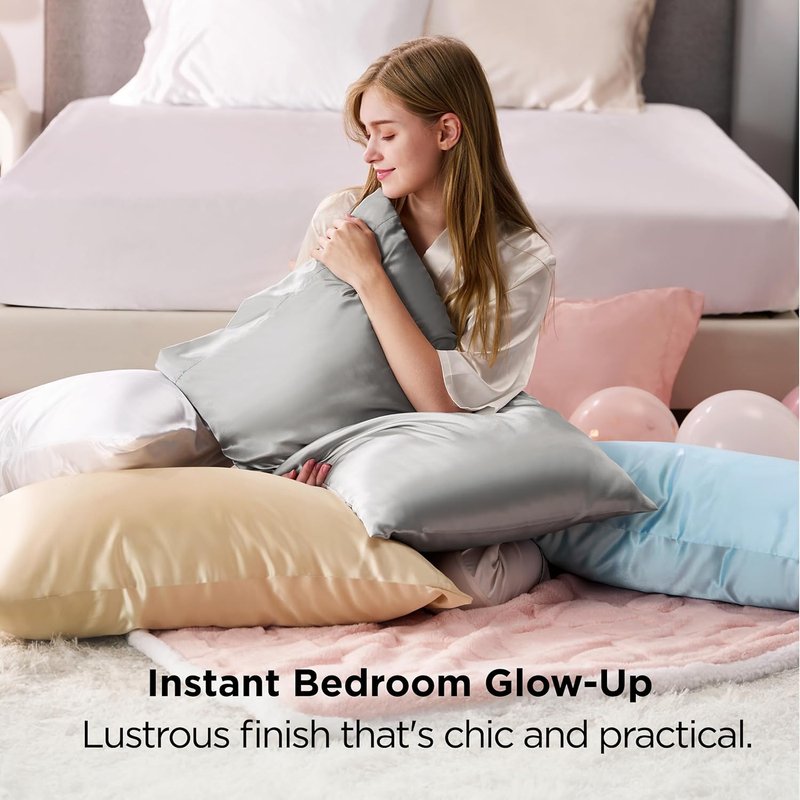 Bedsure Satin Pillowcase - Luxurious Silk-Like Feel | Standard Size 20x26 Inches, Purple, 2-Pack
