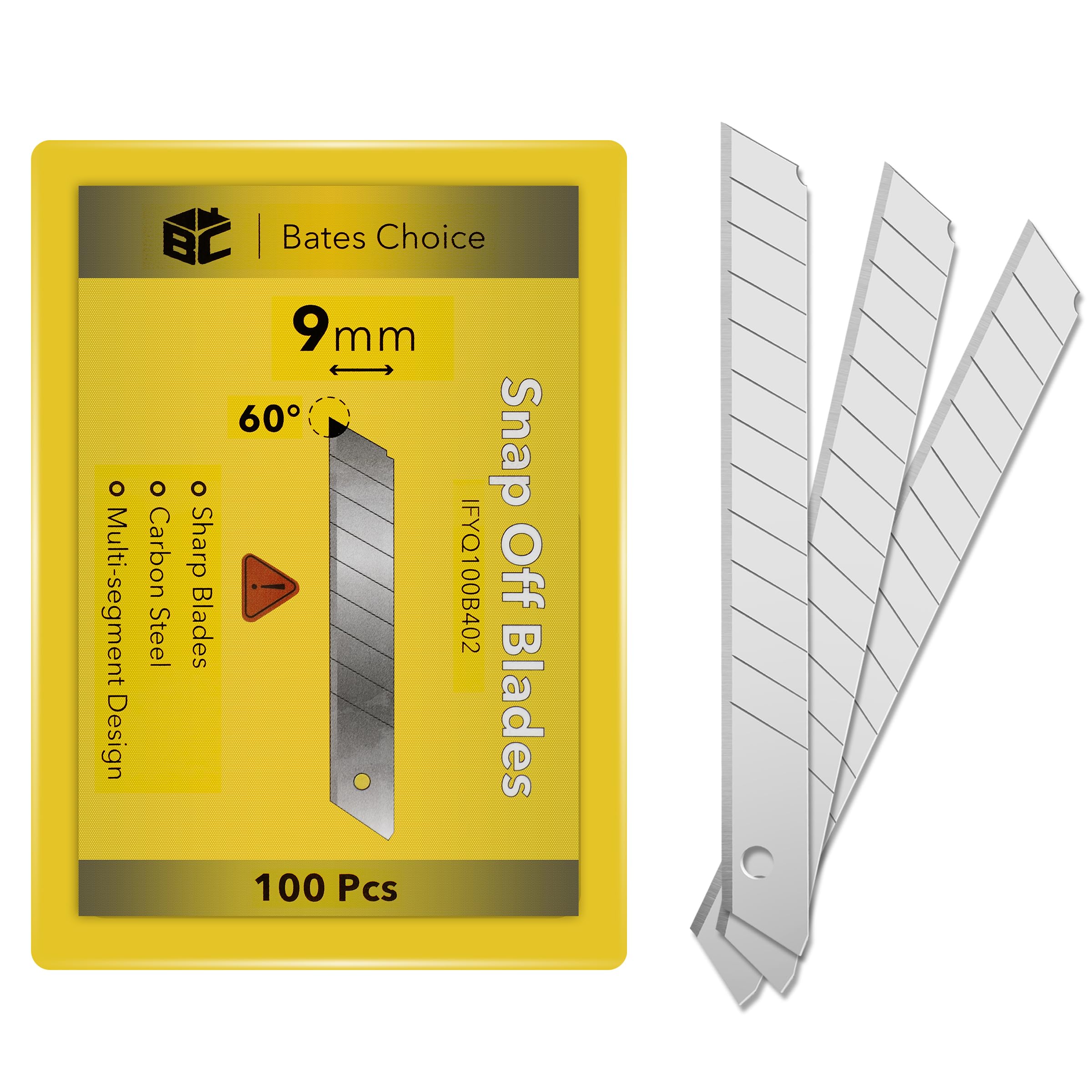 Bates- Snap Off Blades, 100 pcs, 9mm, 60 Degree, Carbon Steel Razor Blades, Razor Blade Retractable