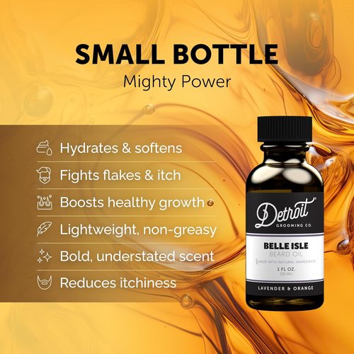 Detroit Grooming Co. Beard Oil - All-Natural Hydrating Formula with Vitamin E - Belle Isle Lavender & Orange Scent, 1 oz