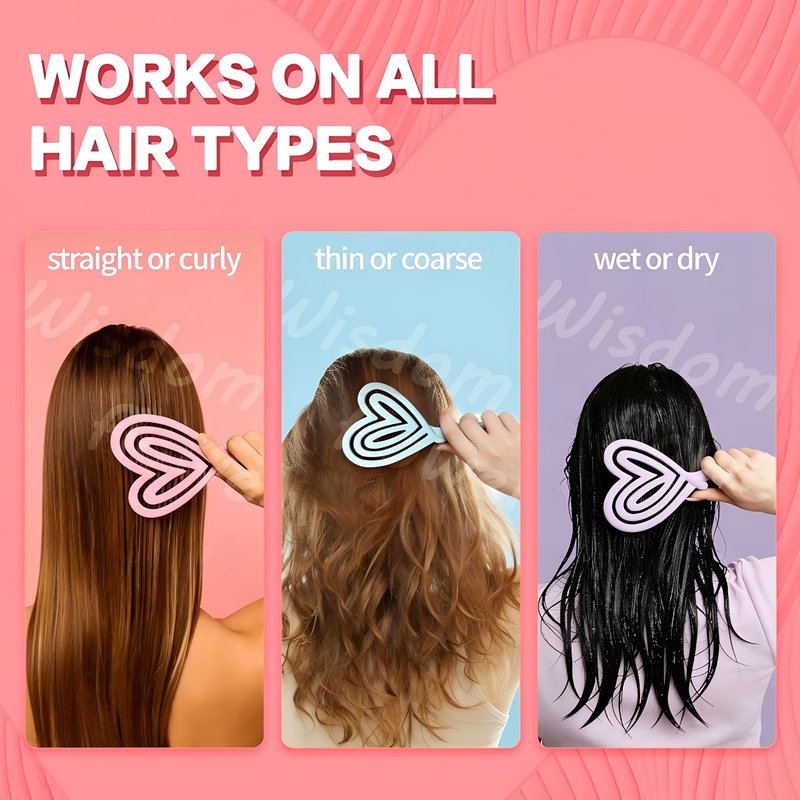 Wisdom Flower Detangler Brush – Heart-Shaped Detangling Brush for Curly, Wavy, Thick Hair – Sakura pink Hairbrushes for Women with Bowl-Curve, Flexible Bristles, Blow Dryer Safe, Small