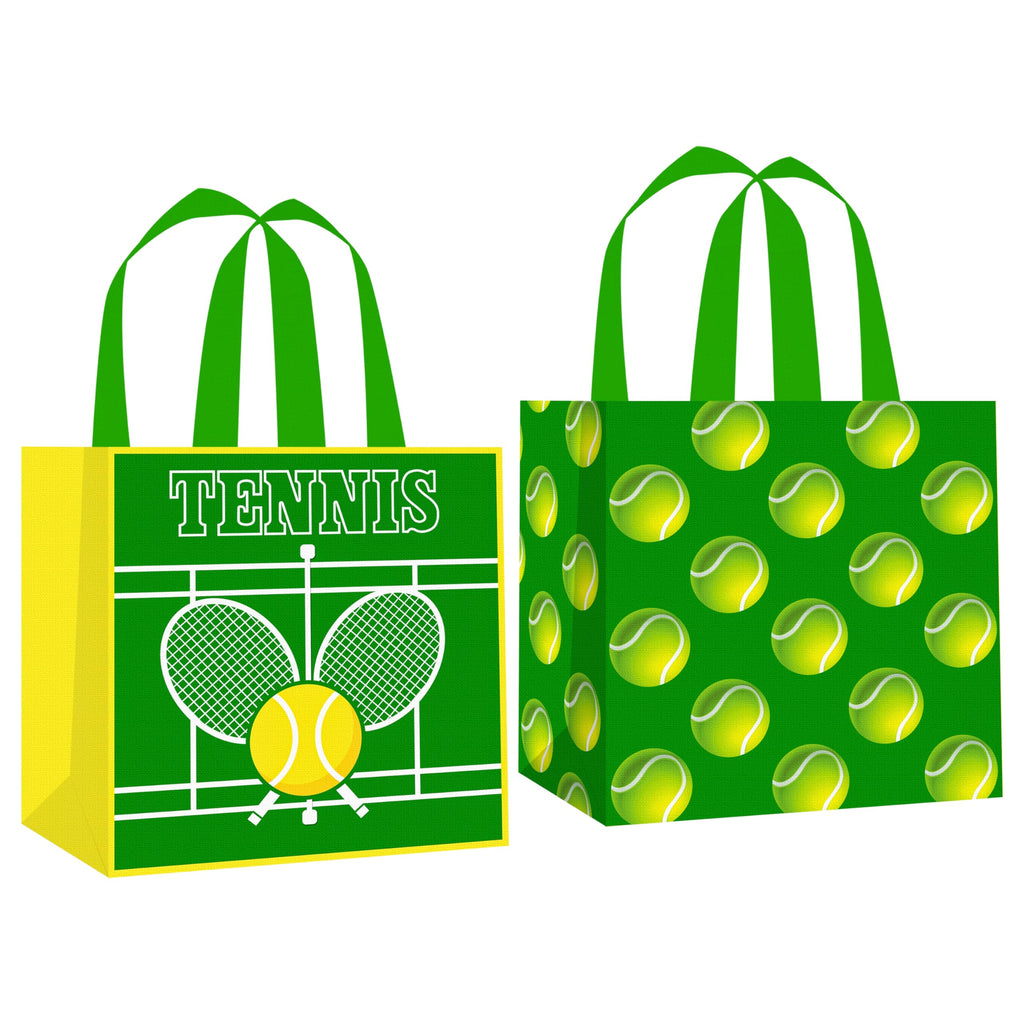 C L cooper life 12pcs Tennis Party Gift Treat Bags with Handles Tennis Theme Non-Woven Grocery Shopping Bags for Sports Birthday Party Tennis Events Baby Shower Supplies