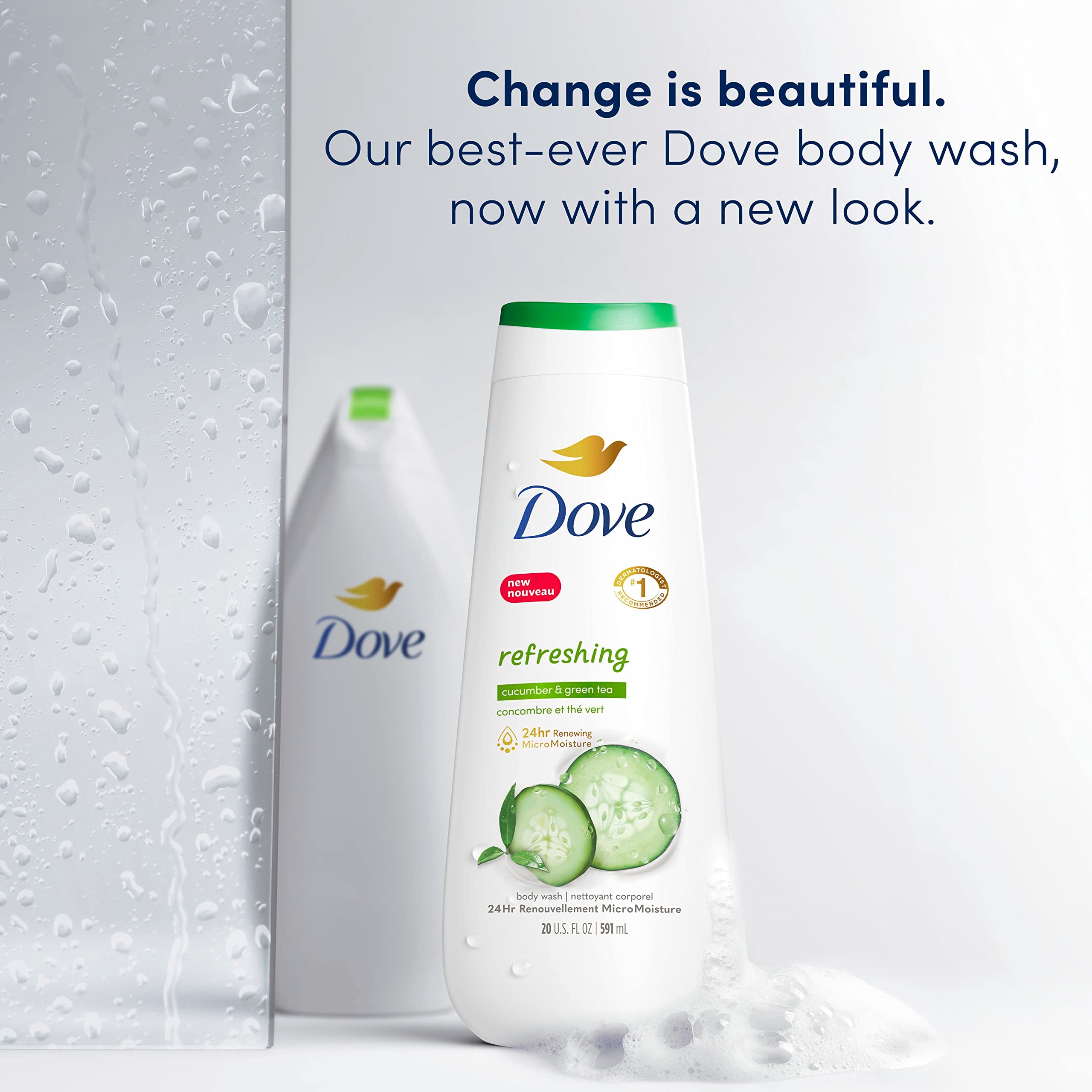 Dove Body Wash Refreshing Cucumber and Green Tea Refreshes Skin Cleanser That Effectively Washes Away Bacteria While Nourishing Your Skin 20 oz,(Pack of 8)