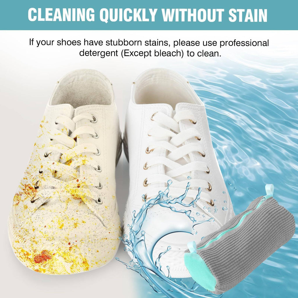 Shoe Washing Machine Bag for Cleaning, 2 360°Protect Sneaker Laundry Bag for Shoes Reusable Durable Fibers Adjustable Washer Bag with Zipper for Tennis Gym Sneakers Shoe Dryer (Grey)
