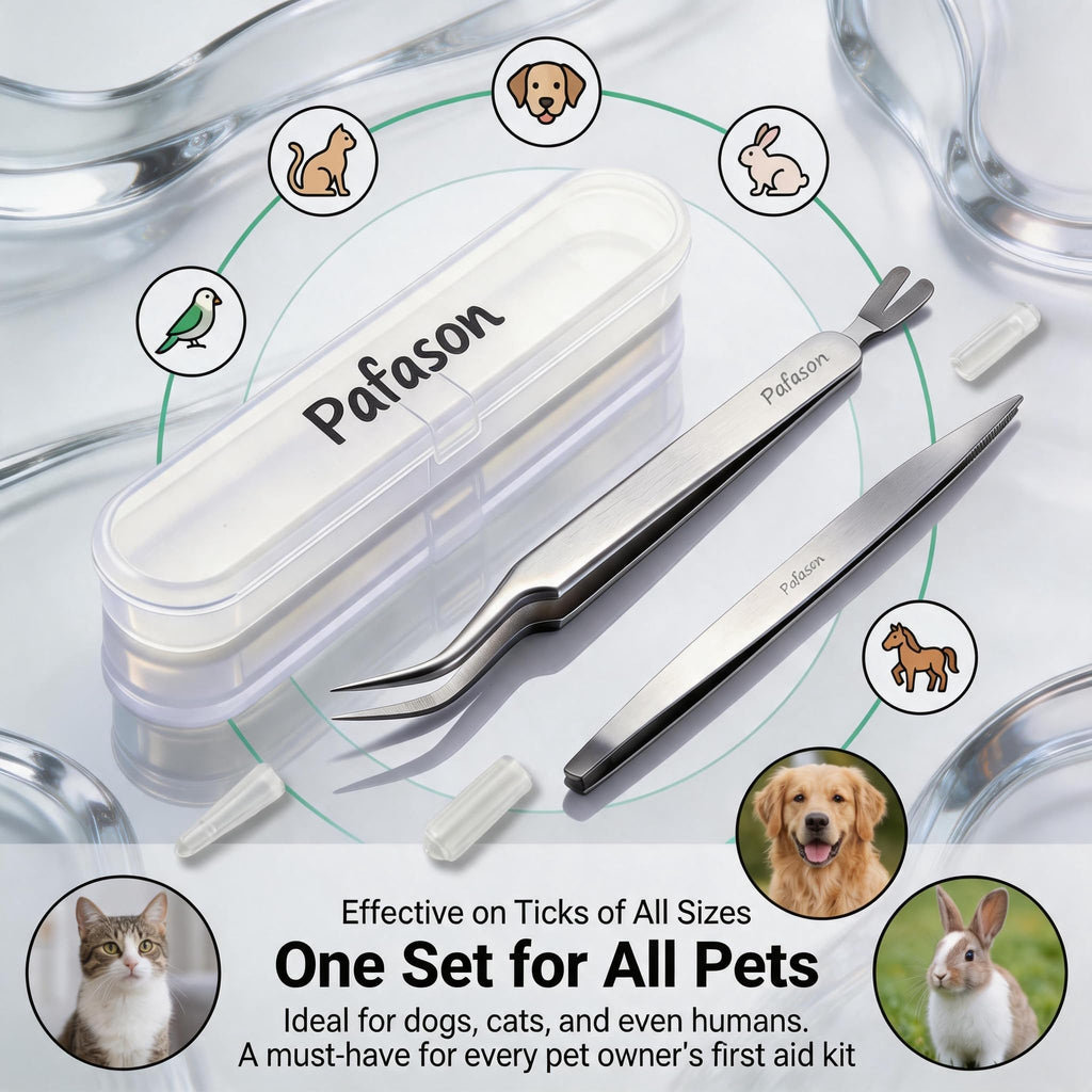 PAFASON Premium Tick Removal Tweezer Tool Set, Dual-Headed, Multi-functional Stainless Steel Twister Remover for Dogs, Cats, Humans, Storage Case
