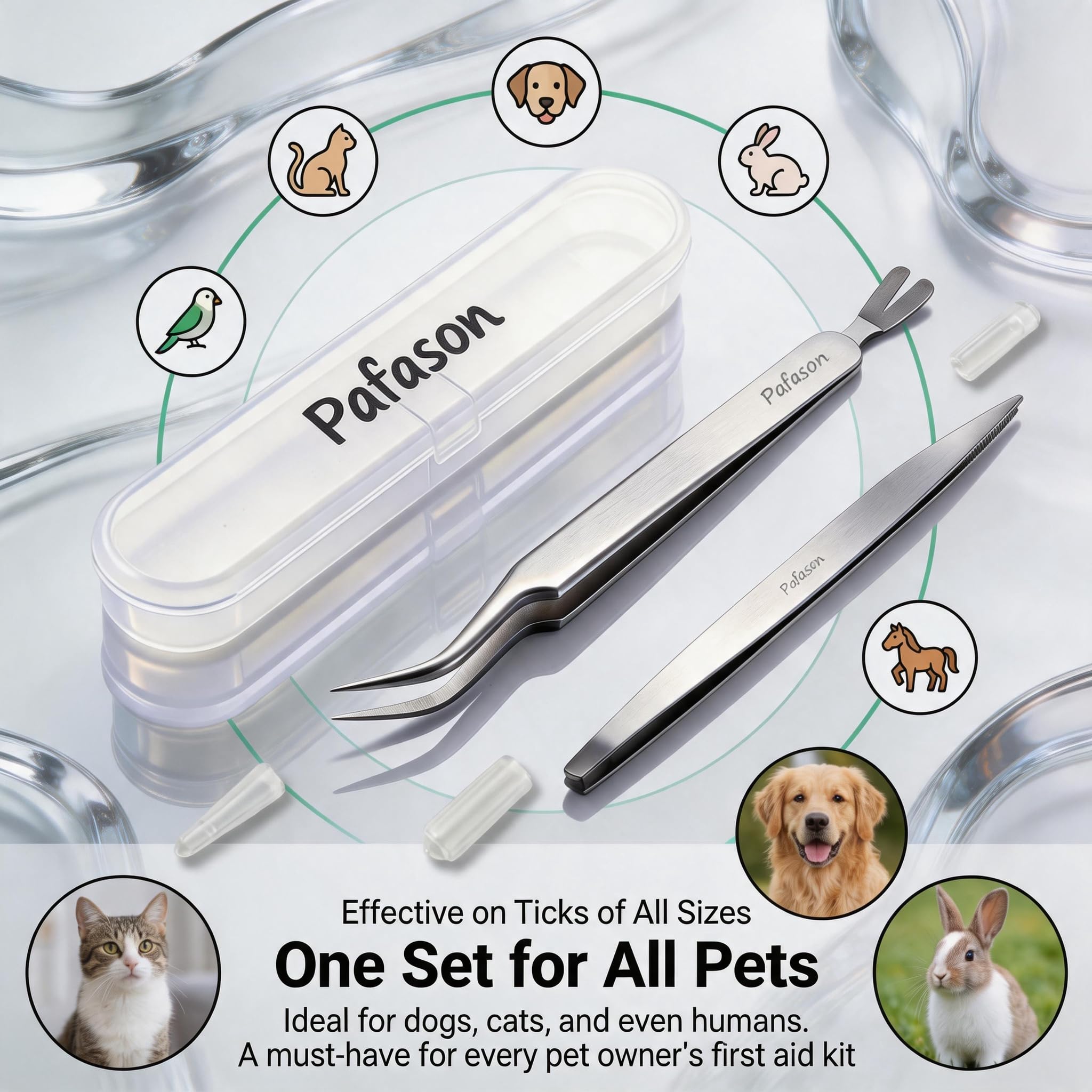 PAFASON Premium Tick Removal Tweezer Tool Set, Dual-Headed, Multi-functional Stainless Steel Twister Remover for Dogs, Cats, Humans, Storage Case