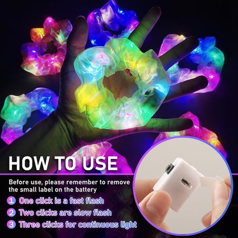 4 Pcs Light Up Mermaid Scrunchies, LED Hair Scrunchy for Girl & Women, Multi Glow, Glow in the Dark Accessories for Rave Neon Slumber Party(Light pink, Green, Magenta, Orange)