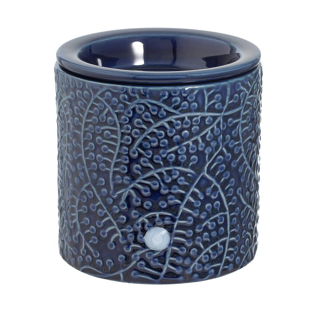JULIE ANN HOME Blue Leaf Ceramic Candle Warmer Electric with Safety Timer | Automatic Plug in Fragrance Warmer for Scented Wax Melts, Cubes, Tarts | Air Freshener Set for Home decor, Office,&Gifts