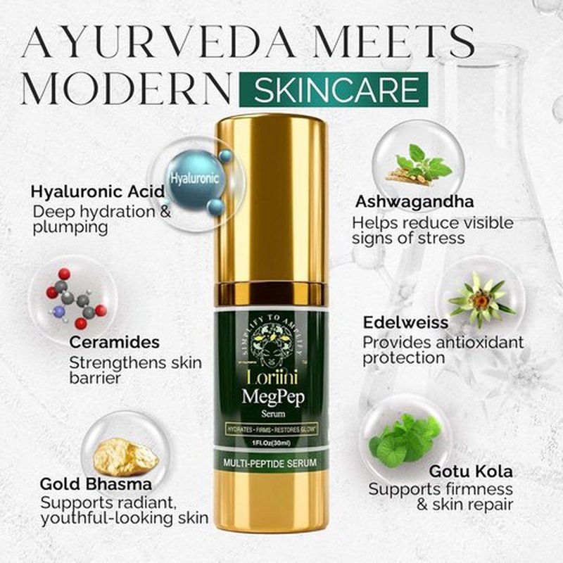 Loriini™ MegPep Multi-Peptide Face Serum - Hydrating Hyaluronic Acid with Ceramides for Glowing Skin - 1 Fl Oz