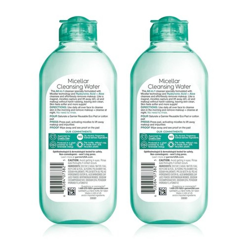 Garnier Micellar Water - Hydrating Facial Cleanser & Makeup Remover with Hyaluronic Acid | 13.5 Fl Oz (400mL) - 2 Count