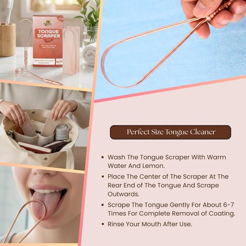 **Skiennix Tongue Scraper - 100% Copper for Bad Breath Relief | Multicolor Travel Cases Included**