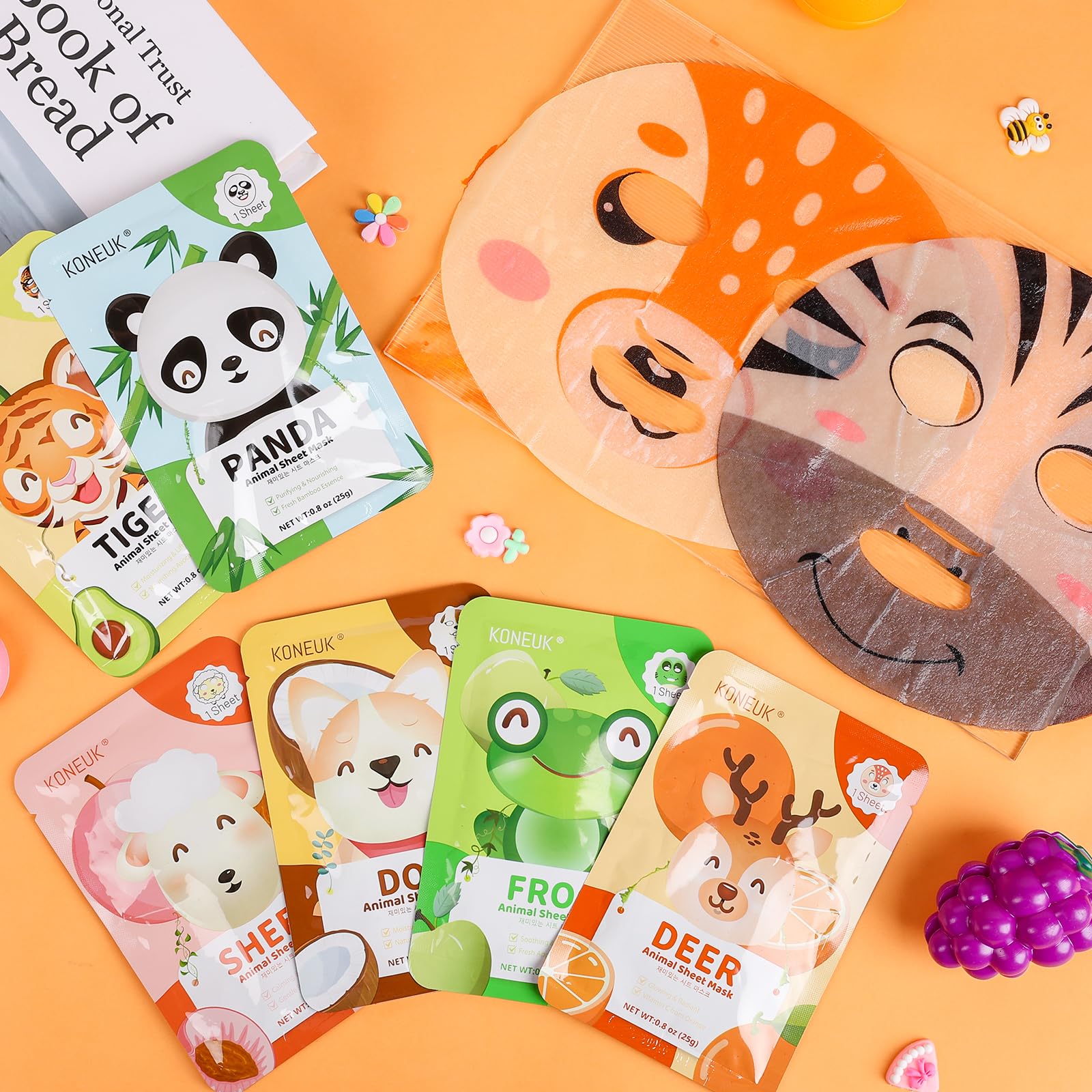 KONEUK 7 Pack Animal Hydrating Face Mask for Kids, Bulk Face Masks Skincare for Girls Teens, Kids Skin Care Set and Spa Day Kit, Spa Party Supplies for Girls