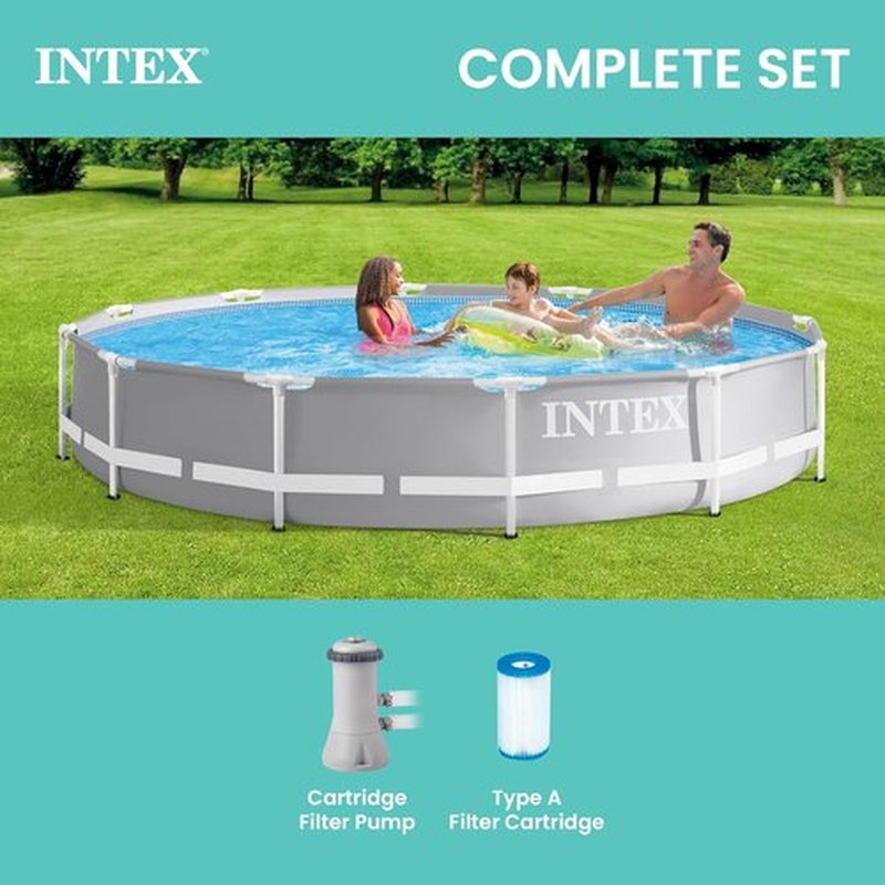 Intex Prism Frame Above Ground Swimming Pool Set - 12ft x 30in | Includes 530 GPH Filter Pump, Puncture Resistant, Rust Resistant, 1718 Gallon Capacity