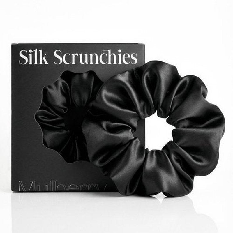 Silmer 22 Momme Mulberry Silk Pillow Scrunchie – Extra Large Soft Hair Tie for Women, Prevents Frizz & Breakage, Jumbo Sleeping Scrunchie (Black,1Pc)
