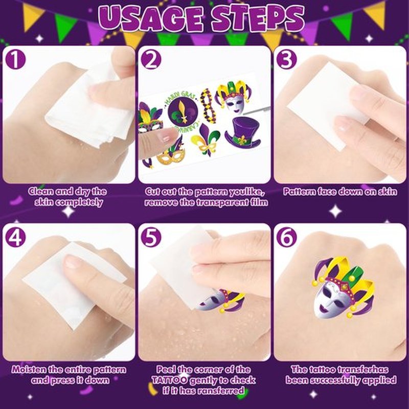 12 Sheets Mardi Gras Tattoos, Mardi Gras Stickers Accessories, New Orleans Carnival Party Favors Crown Mask Tattoos Stickers for Fat Tuesday Parades Masquerade Decorations