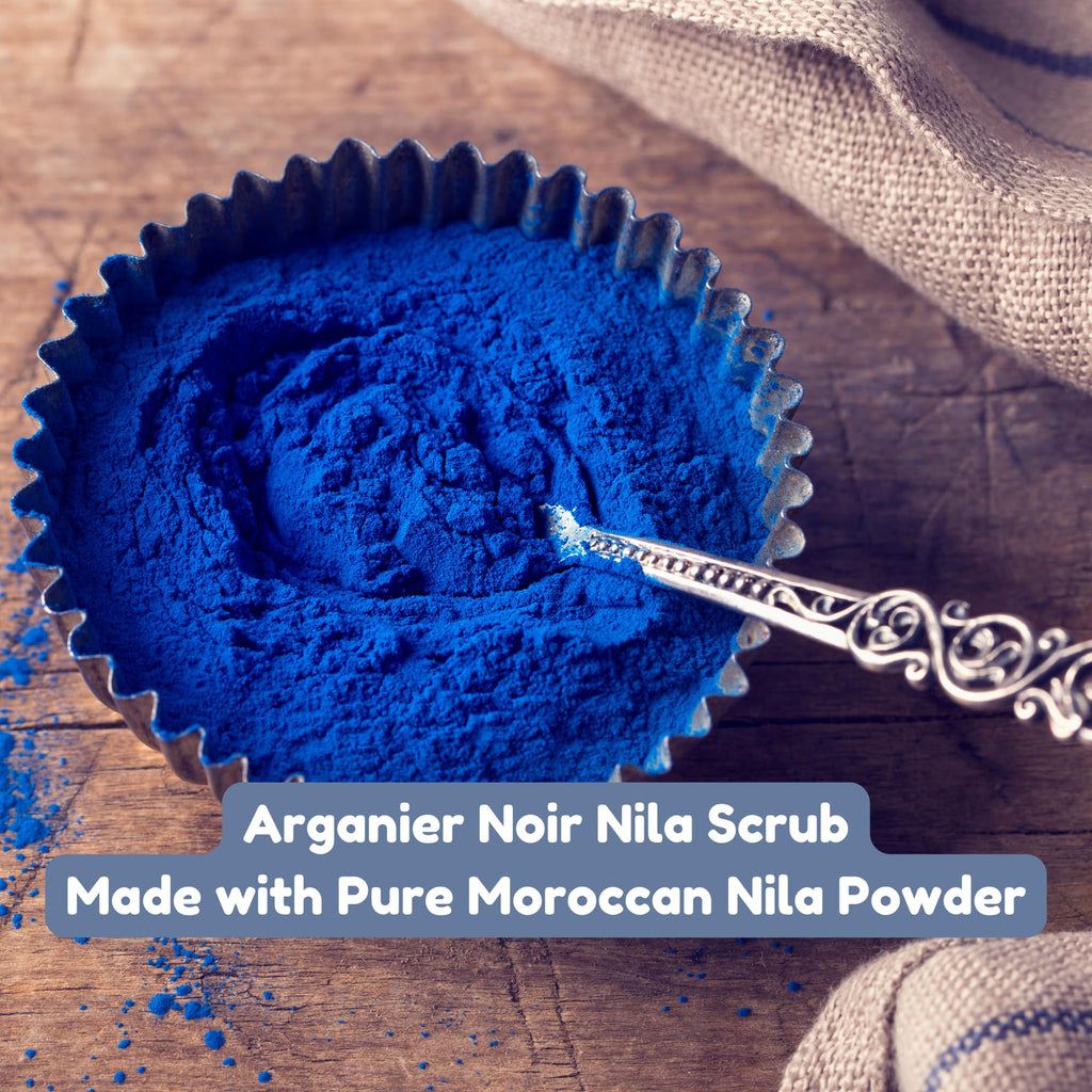 Blue Nila Whipped Sugar Scrub 2 in 1 Soap + Scrub made with Pure Moroccan Nila deeply Clean the Skin, Gently Exfoliate and Even Skin Tone.