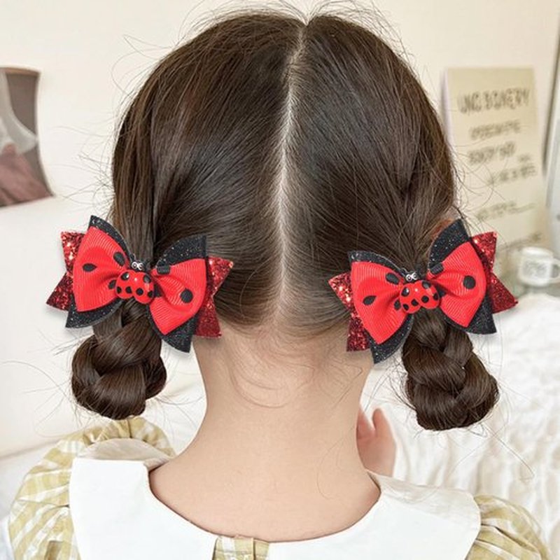Ladybug Hair Clips for Girls Cute Hair Bow Clips Back to School Hair Clips Red Black Hair Barrettes Animal Bow Summer Hair Clip First Day of School Hair Pin Hair Accessories for Hair Decoration 2Pcs