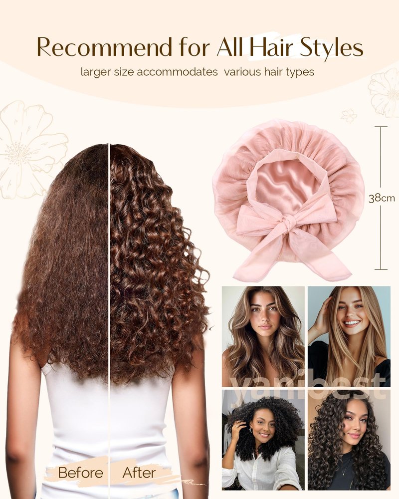 YANIBEST Breathable Soft Silk Bonnet for Sleeping, Breeze Satin Bonnet with Tie Band Hair Wrap Less Frizz Natural Curly Hair, Pink