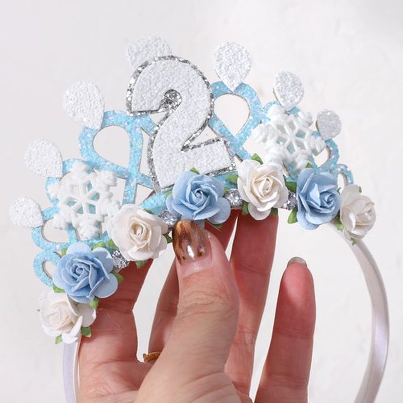 Jissoo Snowflake Ice Queen Crown - 2nd Birthday Tiara, Snow Queen Tiara Alice Band Headband, Party Props, Girl Gifts (Frozen-2), Small