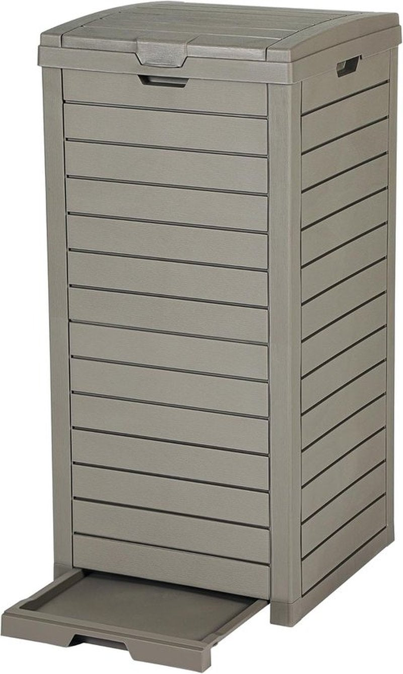 DWVO 38 Gallon Outdoor Trash Can - Waterproof Resin Garbage Bin with Lid & Drip Tray | Easy to Clean, Taupe