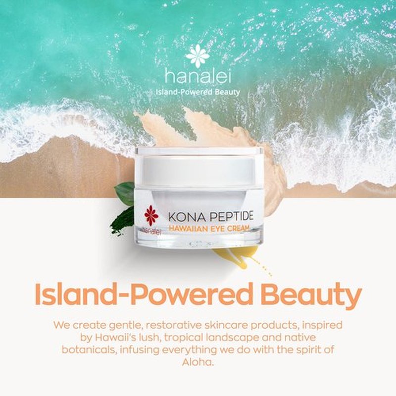 Hanalei Kona Peptide Eye Cream with Caffeine – Reduces Wrinkles, Puffiness, Dark Circles, Hydrating, Smoothing, Revitalizing Formula with Hawaiian Botanicals and Peptides – Cruelty-Free, Vegan, 0.5 oz