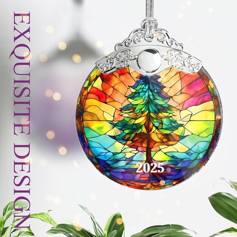 Stained Glass Efections Christmas Ornament - 2D Acrylic Art for Tree Decor | Perfect White Elephant Gift