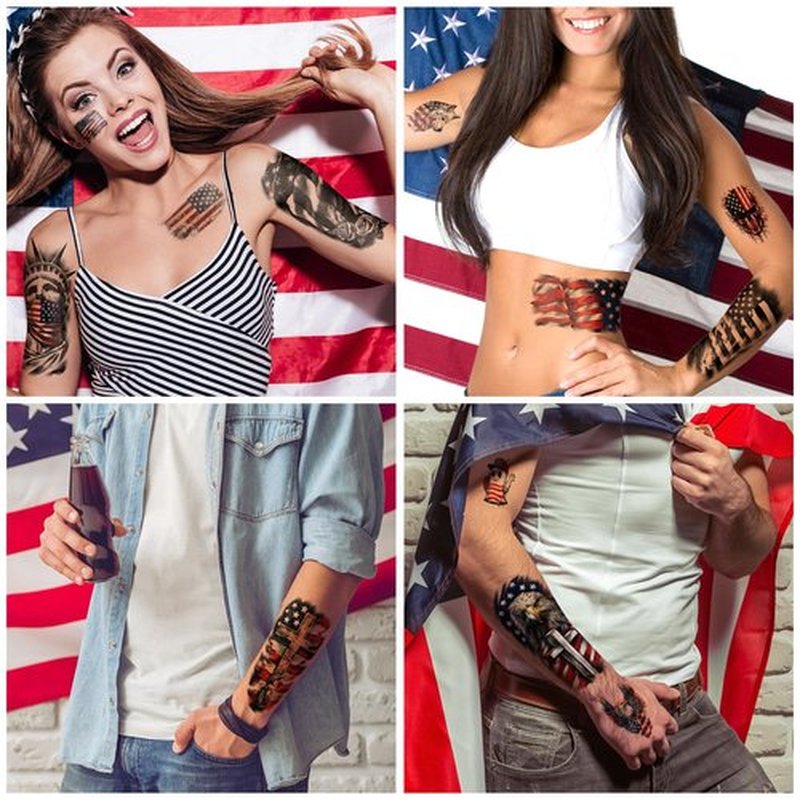 77 Sheets Independence Day Temporary Tattoo for Women Men, 17 Half Arm 4th of July Fake Tattoos, 60 Tiny American Flag Eagle Dog Cat Cow Memorial Labor Day Patriotic Body Tattoos