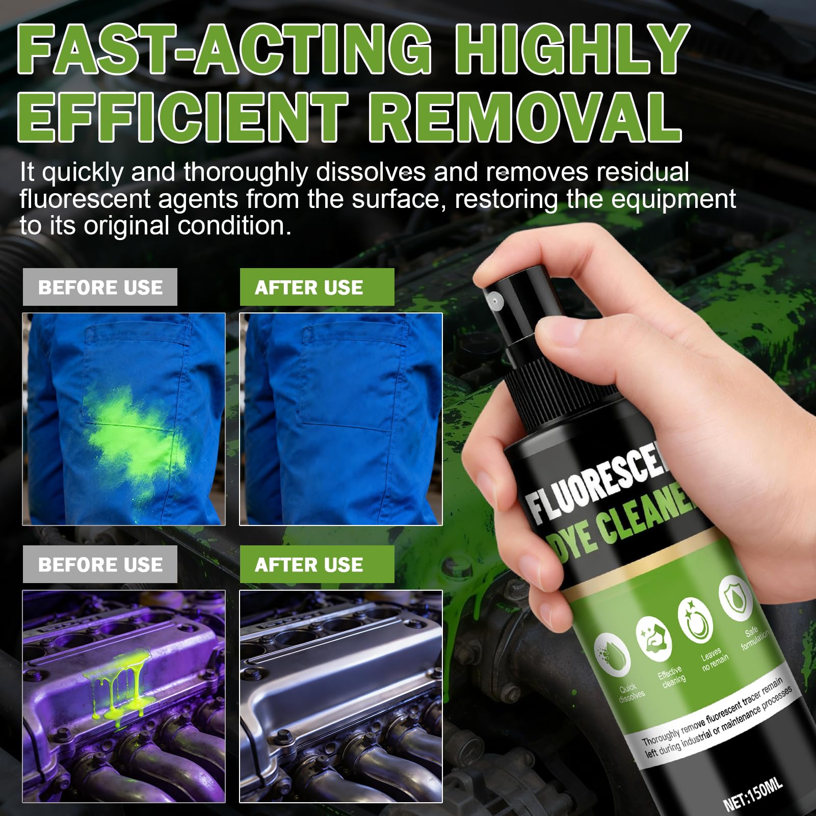kuailaya Fluorescent Dye Cleaner, 5 OZ Dye Remover, Fast-Acting
