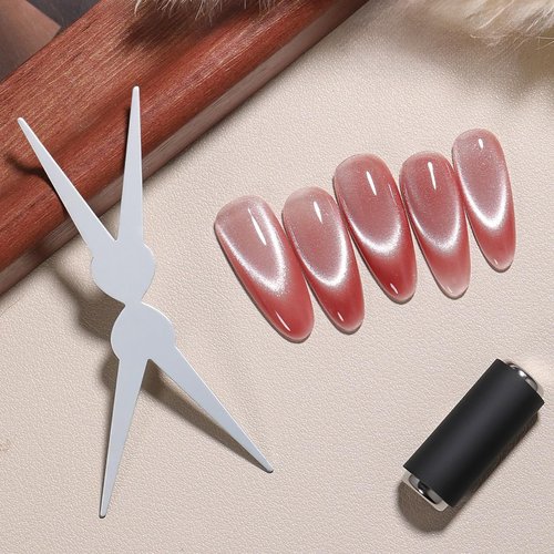 JERCLITY 1 Pieces Light Pink Cat Eye Magnet for Nails 3 in 1 Heart Magnet for Cat Eye Gel Polish, Cylindrical Magnets with Scissor Shaped Tools for French Cat Eye Effect