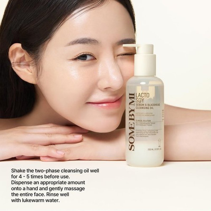 SOME BY MI Lacto Soy Sebum & Blackhead Cleansing Oil – 6.76oz, 200ml – Korean Vegan Makeup-Removing Oil Cleanser with Soybean Extract & Serine – Deep Cleansing for Blackheads & Pore – Korean Skin Care