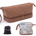 ELCUPA Hair Tools Travel Case - Double-Layer Organizer for Hair Dryer, Curling Iron & Attachments - Brown Corduroy with Zipper Closure & Top Handle