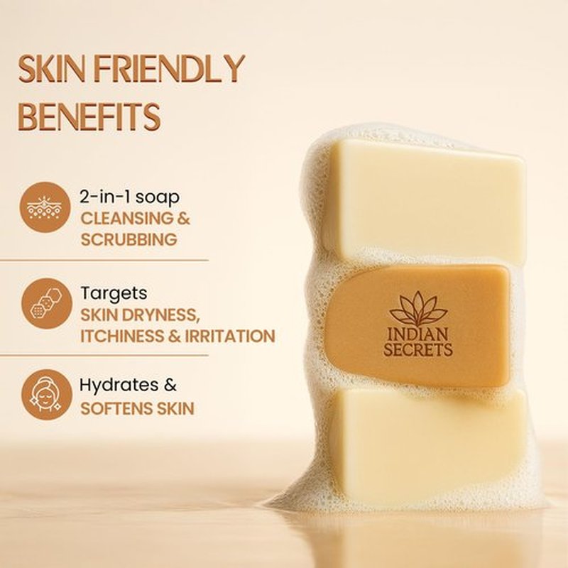 INDIAN SECRETS Scrub Soap with Hyaluronic Acid & Coconut Milk – Moisturizing Body Soap for Soft Skin – Enriched with Niacinamide, Hyaluronic Acid, Coconut Milk 110 g (Pack of 1)