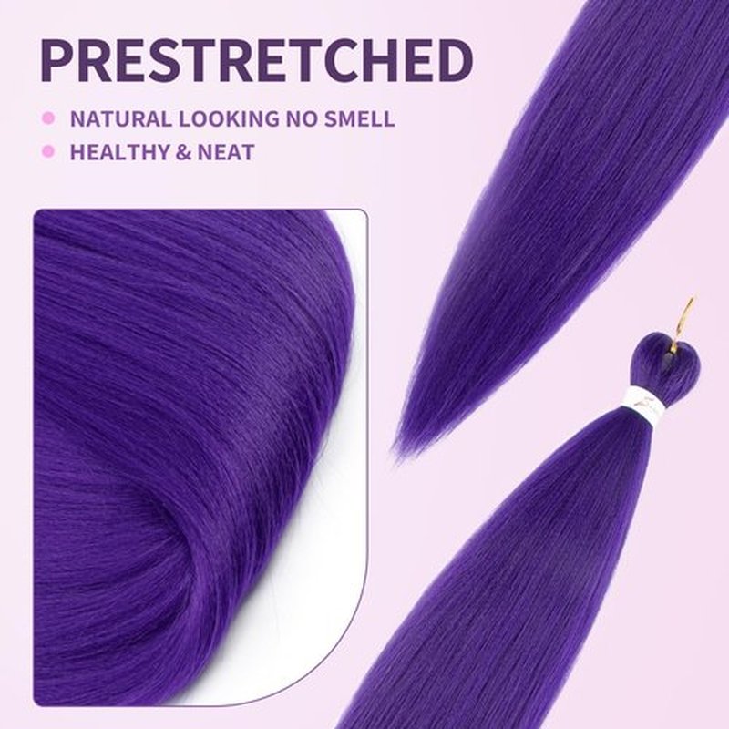 Purple Braiding Hair 26 Inch 4 Packs Pre Stretched Braiding Hair Extension For Braids Hot Water Setting Yaki Synthetic Crochet Braiding Hair