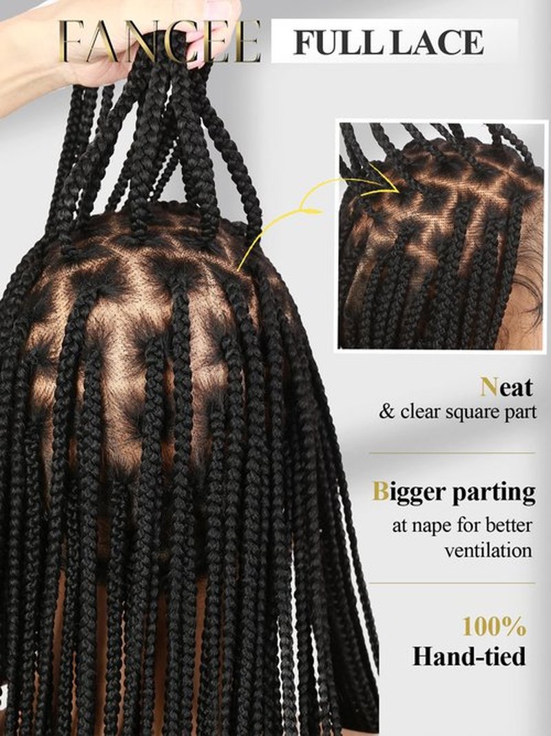 FANCEE Real Full Lace Braided Wig for Black Women 34 Inch Pre Plucked Knotless Squrare Part Box Braid Twist Locs Wig with Baby Hair