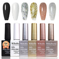 WHsHeria 6Pcs 15ML Novice Suit TPO Free Gel Polish Set Long Lasting Soak Off Gel Nail Polish Kit Nail Art Manicure Salon DIY at Home for Women(Black,white,pink,silver,glitter gold-A)